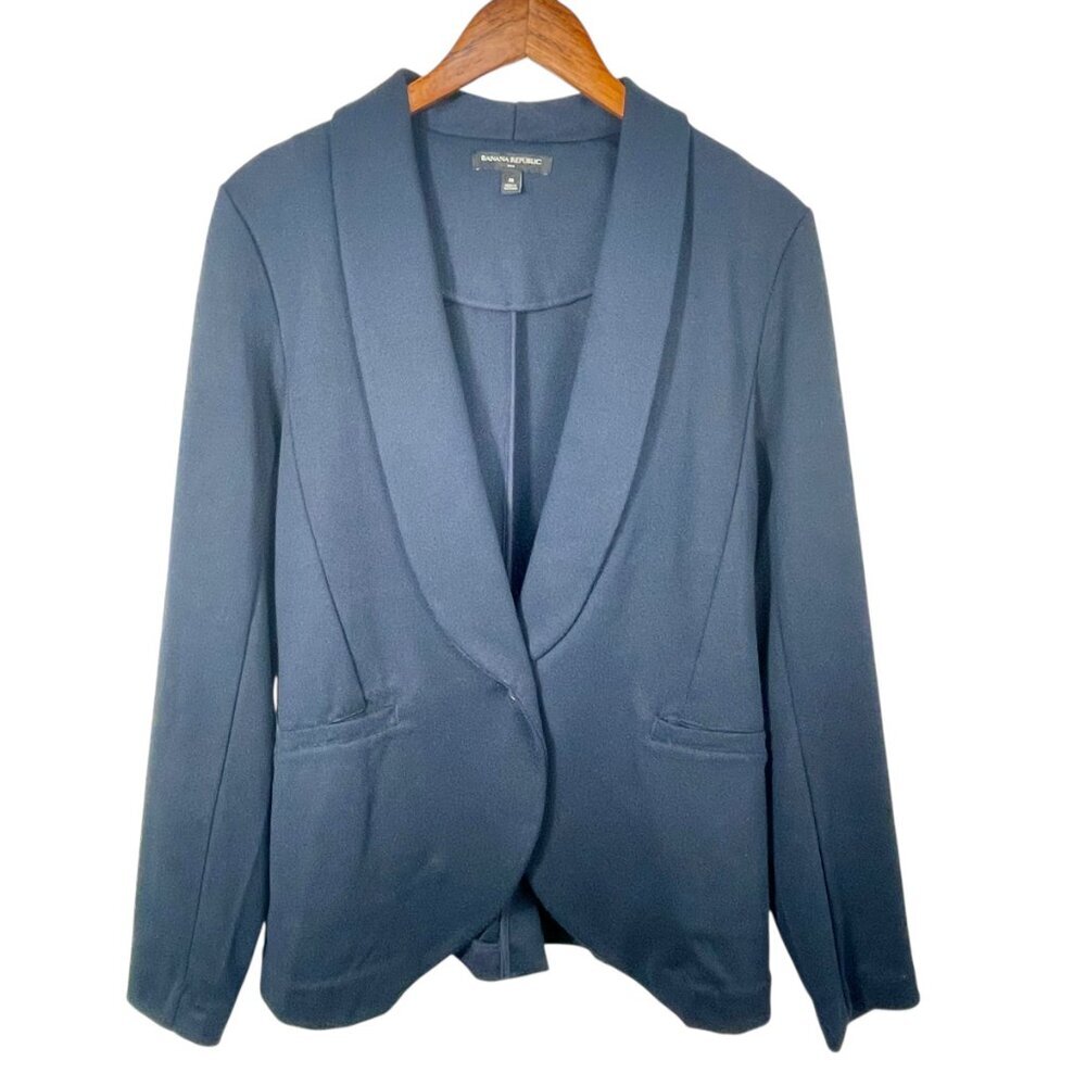 Banana Republic Slim Shawl Collar Knit Blazer Jacket Navy Blue Medium - Picture 2 of 12